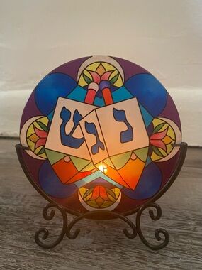 Dreidel Stained Glass Tea Light Holder Hanukkah Decor, Joan Baker Designs